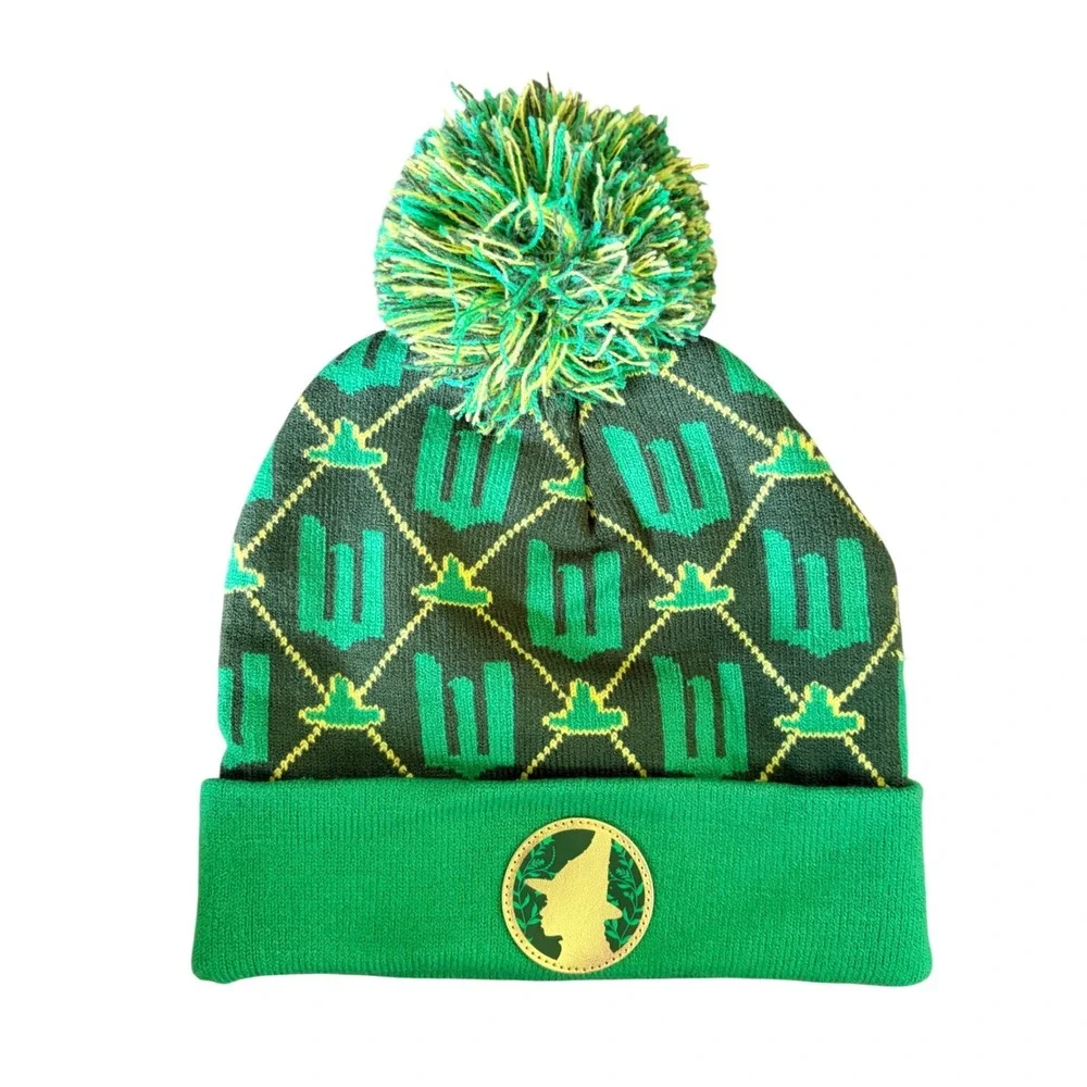 Wicked the Movie Universal Studios Green Elphaba Pom Beanie Knit Hat O/S NEW